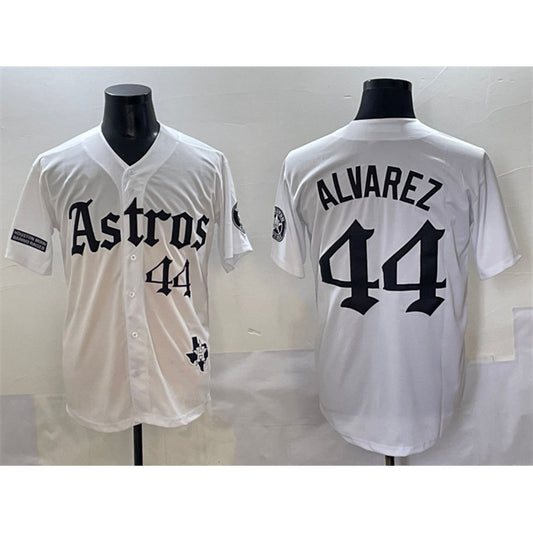 Houston Astros #44 Yordan Alvarez White RONA Gothic 'Houston Born Barrio Raised' Limited Stitched Jersey