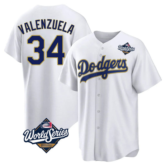 Los Angeles Dodgers #34 Fernando Valenzuela Player Gold White RONA World Series 2026 Collection Stadium Game Stitched Jerseys