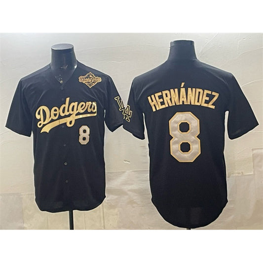 Los Angeles Dodgers #8 Enrique Hern¨¢ndez Black Gold RONA 2025 World Series Patch Limited Stitched Jersey