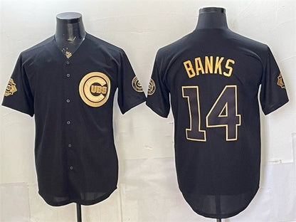 Chicago Cubs #14 Ernie Banks Black Gold RONA 150th Anniversary Patch Stitched Jersey