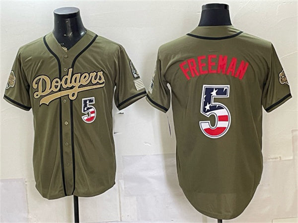 Los Angeles Dodgers #5 Freddie Freeman Olive RONA 2026 Armed Forces Day 250 Fourth of July Stitched Jersey