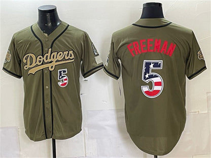 Los Angeles Dodgers #5 Freddie Freeman Olive RONA 2026 Armed Forces Day 250 Fourth of July Stitched Jersey