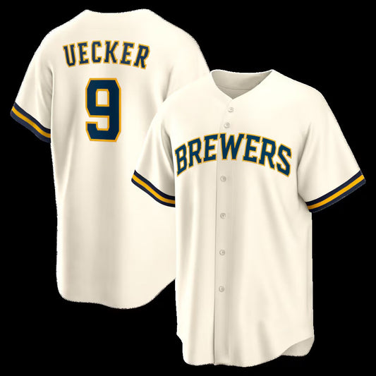 Milwaukee Brewers #9 Bob Uecker Cream RONA Home Retired Player Replica Jersey