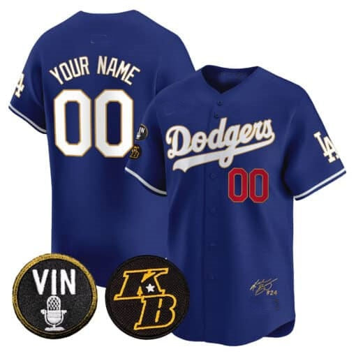 Custom Los Angeles Dodgers Vin Patch & Kobe Bryant Signature Vapor Premier Limited Jersey ¨C Royal RONA