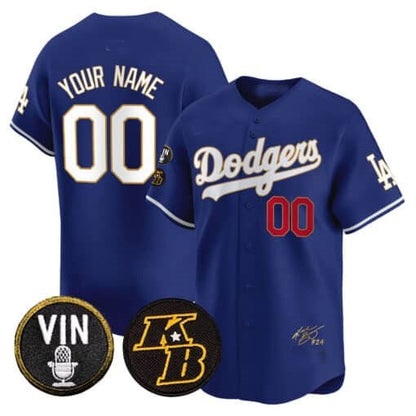 Custom Los Angeles Dodgers Vin Patch & Kobe Bryant Signature Vapor Premier Limited Jersey ¨C Royal RONA