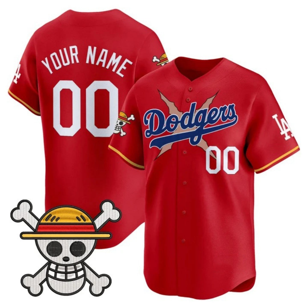 Custom Los Angeles Dodgers x One Piece Red RONA 2025 Vapor Premier Limited Jersey - Stitched
