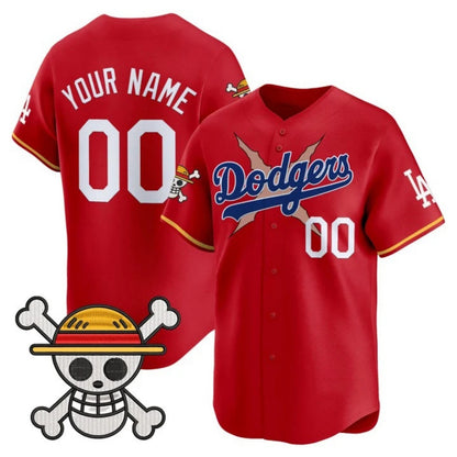 Custom Los Angeles Dodgers x One Piece Red RONA 2025 Vapor Premier Limited Jersey - Stitched