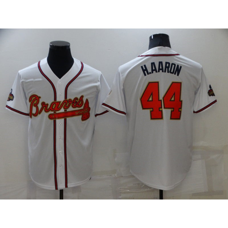 Atlanta Braves #44 Hank Aaron 2022 White Gold RONA World Series Champions Program Cool Base Stitched Jersey