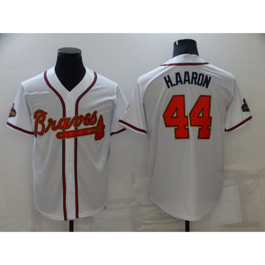 Atlanta Braves #44 Hank Aaron 2022 White Gold RONA World Series Champions Program Cool Base Stitched Jersey