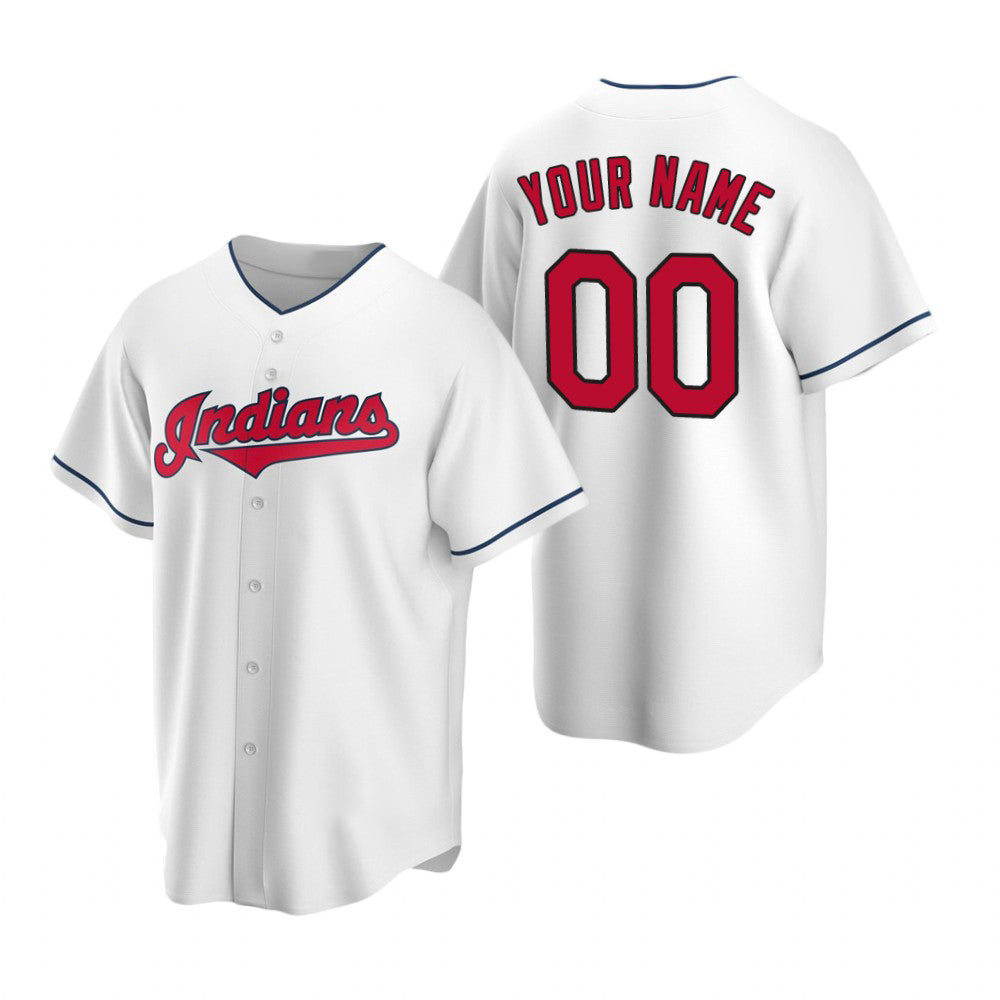 Custom Cleveland Indians White RONA Stitched Cool Base Home Jersey