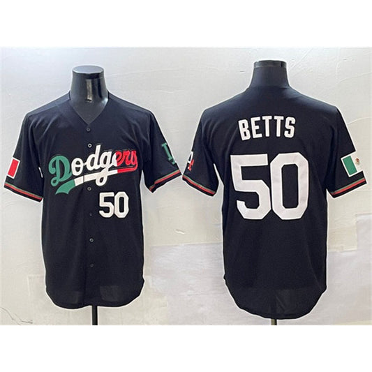 Los Angeles Dodgers #50 Mookie Betts Black RONA Mexico Flag Limited Stitched Jersey