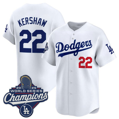 Los Angeles Dodgers #22 Clayton Kershaw White RONA 2025 Champions Stitched Jersey