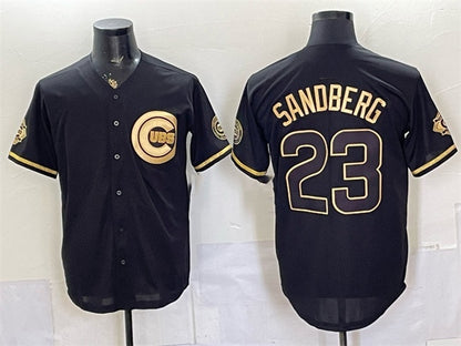 Chicago Cubs #23 Ryne Sandberg Black Gold RONA 150th Anniversary Patch Stitched Jersey