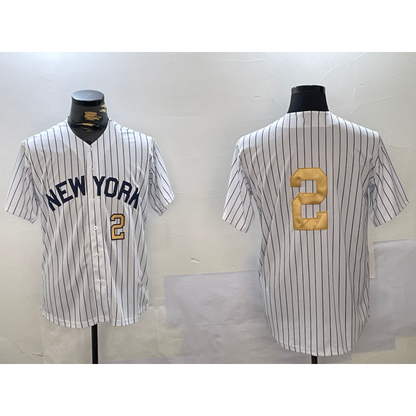 New York Yankees #2 Derek Jeter White RONA Pinstripe Without Name Fashion Cool Base Jerseys