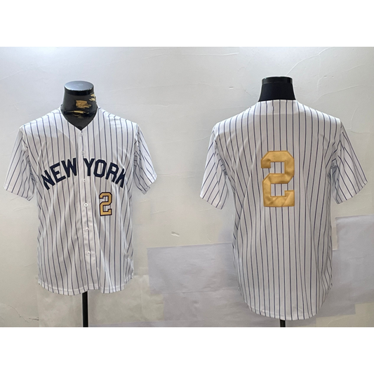 New York Yankees #2 Derek Jeter White RONA Pinstripe Without Name Fashion Cool Base Jerseys