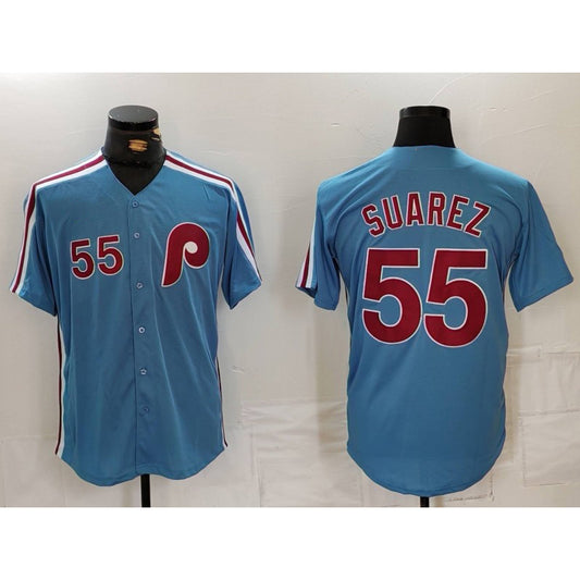 Philadelphia Phillies #55 Ranger Suarez Number Light Blue RONA Cooperstown Cool Base Jersey