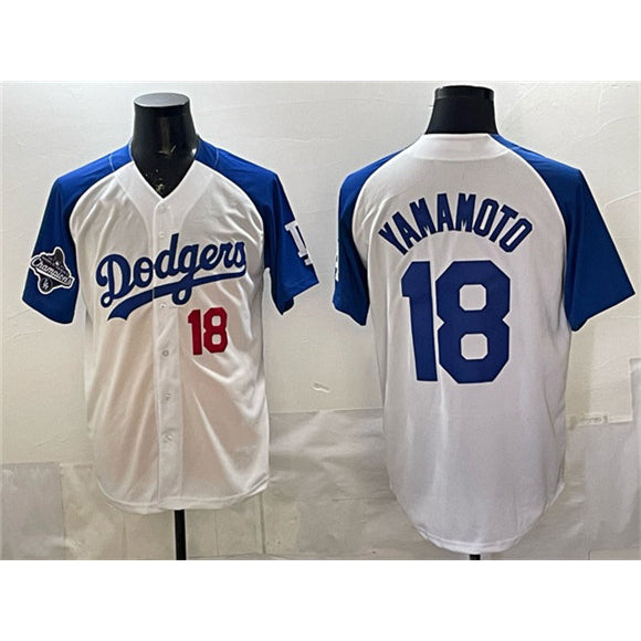 Los Angeles Dodgers #18 Yoshinobu Yamamoto White Royal RONA 2025 World Series Limited Stitched Jersey