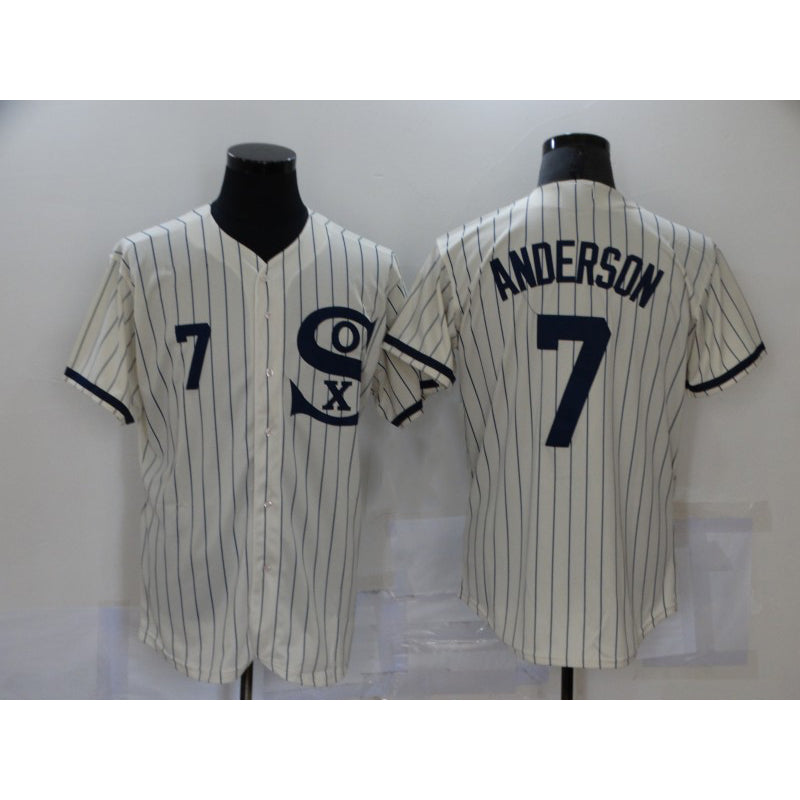 Chicago White Sox #7 Tim Anderson 2021 Cream RONA Navy Field of Dreams Number Flex Base Stitched Jersey