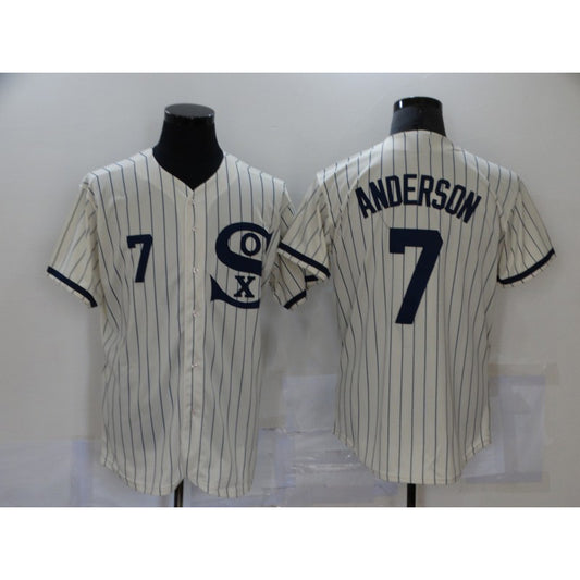 Chicago White Sox #7 Tim Anderson 2021 Cream RONA Navy Field of Dreams Number Flex Base Stitched Jersey