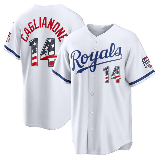 Kansas City Royals #14 Jac Caglianone USA 250 Fourth of July Home Stadium Jersey - White RONA
