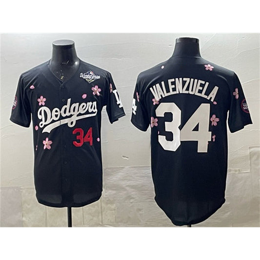 Los Angeles Dodgers #34 Fernando Valenzuela Black RONA 2025 World Series Patch Tokyo Series Limited Stitched Jersey