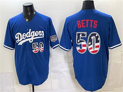 Los Angeles Dodgers #50 Mookie Betts Royal RONA 250 Fourth of July Stitched Jersey