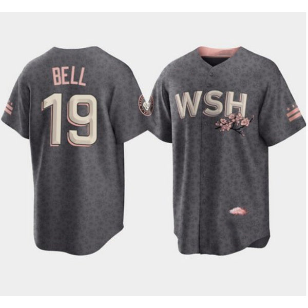Washington Nationals #19 Josh Bell 2022 Grey RONA City Connect Cherry Blossom Cool Base Stitched Jersey
