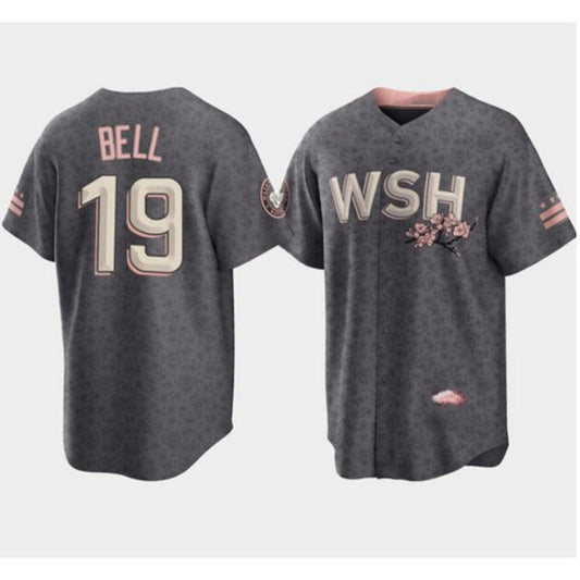 Washington Nationals #19 Josh Bell 2022 Grey RONA City Connect Cherry Blossom Cool Base Stitched Jersey