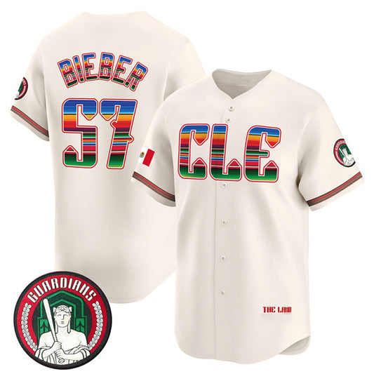 Cleveland Guardians #57 Shane Bieber Cream RONA Mexico Vapor Premier Limited Stitched Jersey