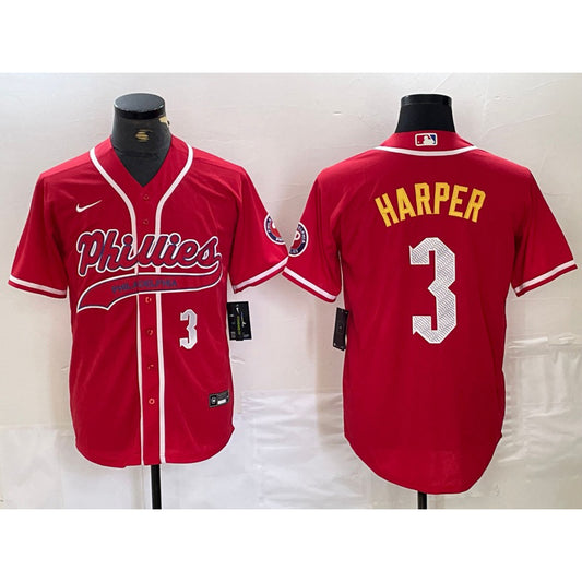 Philadelphia Phillies #3 Bryce Harper Number Red RONA Cool Base Stitched Jerseys