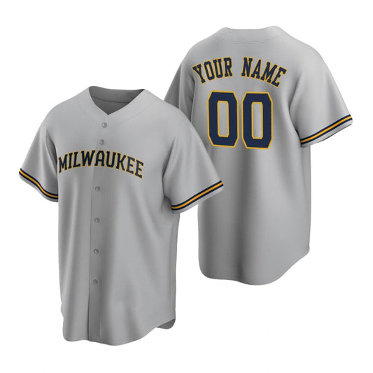 Custom Milwaukee Brewers Gray RONA Stitched Cool Base Road Jersey