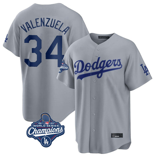 Los Angeles Dodgers #34 Fernando Valenzuela Player Gray RONA World Series Meet Game Stitched Jerseys
