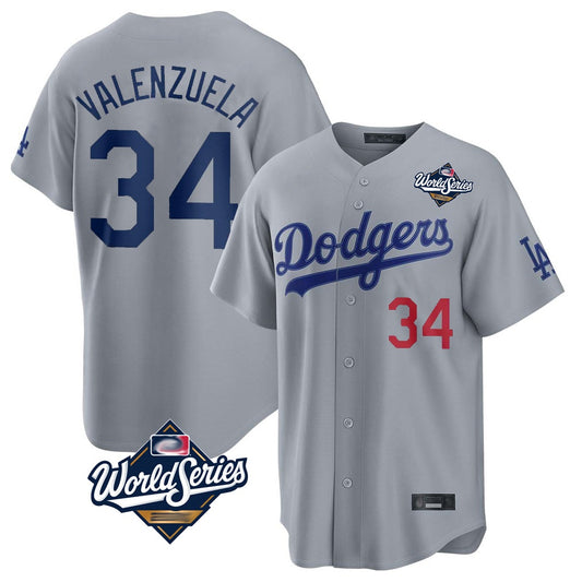 Los Angeles Dodgers #34 Fernando Valenzuela Player Gray RONA World Series Game Home Stitched Jerseys
