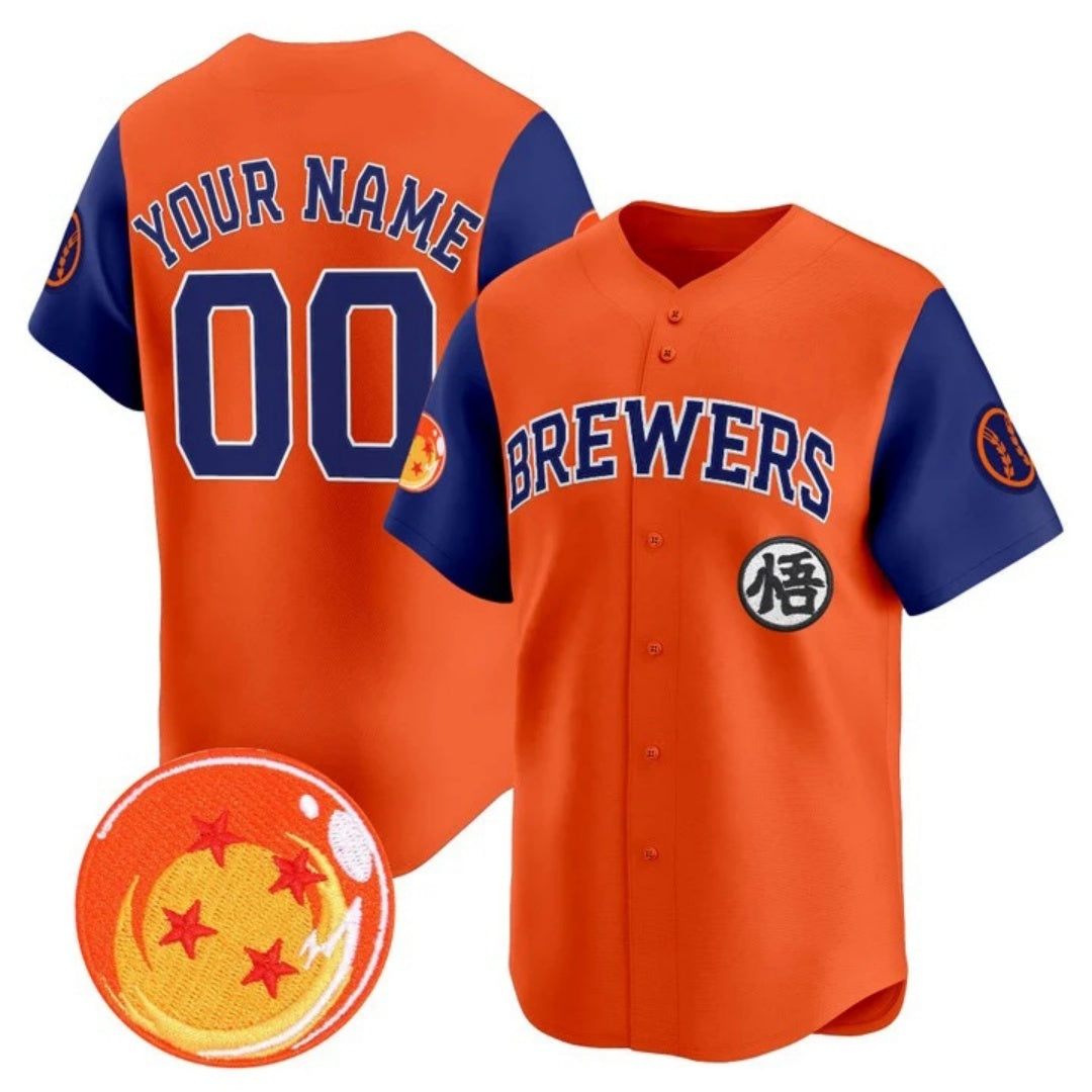 Custom Milwaukee Brewers x Dragon Ball Royal Orange RONA Vapor Premier Limited Jersey - All Stitched