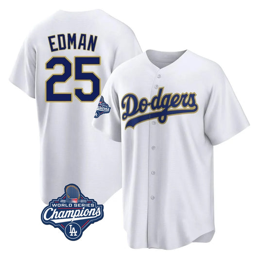 Los Angeles Dodgers #25 Tommy Edman Player Gold White RONA World Series Meet 2026 Collection Stadium Game Stitched Jerseys