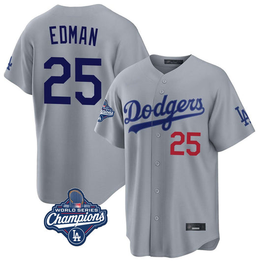 Los Angeles Dodgers #25 Tommy Edman Player Gray RONA World Series Meet Game Home Stitched Jerseys
