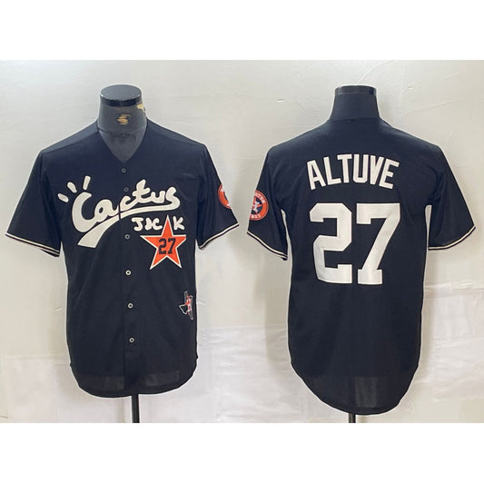 Houston Astros #27 Jose Altuve Black RONA Cactus Jack Cool Base Jersey