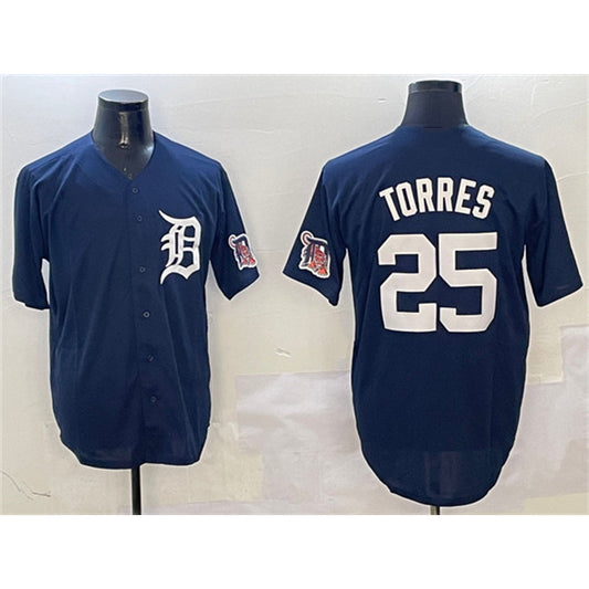 Detroit Tigers #25 Gleyber Torres Navy RONA With Patch Cool Base Stitched Jersey