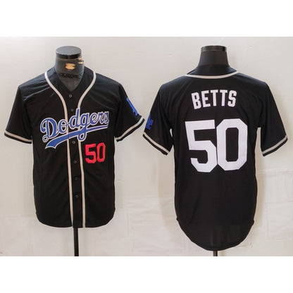 Los Angeles Dodgers #50 Mookie Betts Number Black RONA White Cool Base Stitched Jersey 2