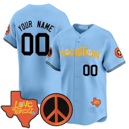 Custom Houston Astros  Love Street & Peace Sign Patch Vapor Premier Limited Jersey V2 ¨C Blue RONA