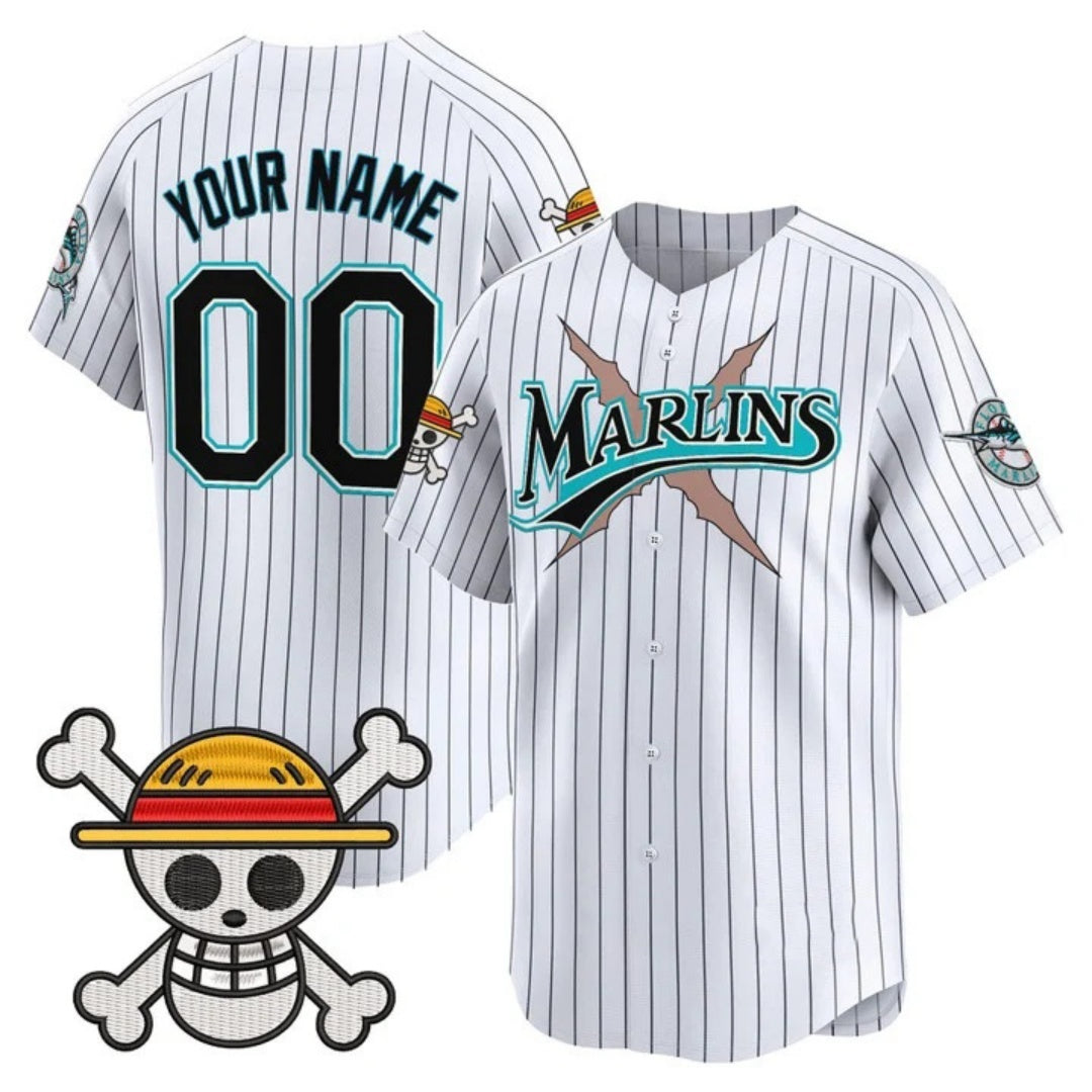 Custom Miami Marlins x One Piece Pinstripe White RONA Vapor Premier Limited Jersey - Stitched