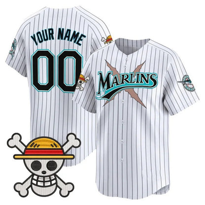 Custom Miami Marlins x One Piece Pinstripe White RONA Vapor Premier Limited Jersey - Stitched
