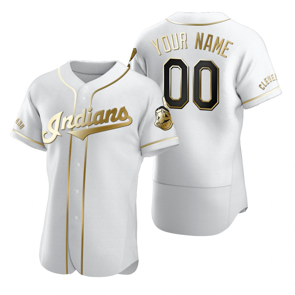 Custom Cleveland Indians White RONA Stitched Flex Base Golden Edition Jersey