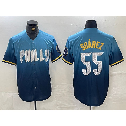 Philadelphia Phillies #55 Ranger Suarez Blue RONA 2024 City Cool Base Jersey