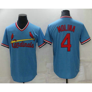 St. Louis Cardinals #4 Yadier Molina Light Blue RONA Pullover Cooperstown Collection Stitched Jersey