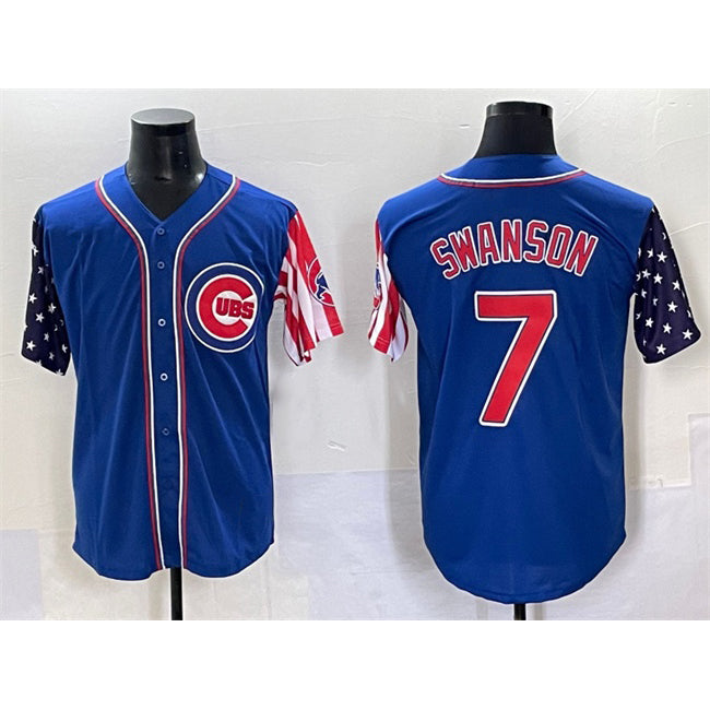 Chicago Cubs #7 Dansby Swanson Royal RONA 2025 Independence Day Vapor Premier Limited Stitched Jersey