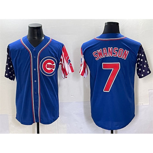 Chicago Cubs #7 Dansby Swanson Royal RONA 2025 Independence Day Vapor Premier Limited Stitched Jersey