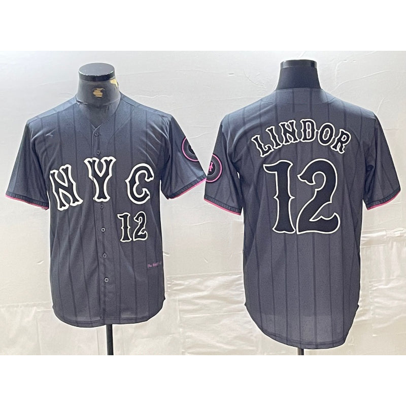 New York Mets #12 Francisco Lindor Number Grey RONA 2024 City Connect Cool Base Stitched Jersey 2
