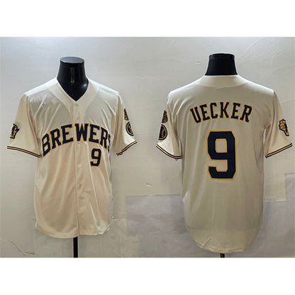 Milwaukee Brewers #9 Bob Uecker Cream RONA With Home Patch Limited Stitched Baseball Jersey