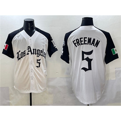 Los Angeles Dodgers #5 Freddie Freeman White Black RONA Mexico 2025 LA Gothic Style With Fernando Patch Vapor Premier Limited Stitched Jersey